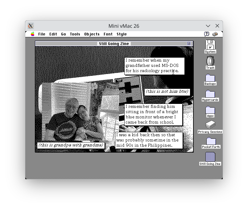 A screenshot showing a slide that talks about my grandpa and his use of MS-DOS.